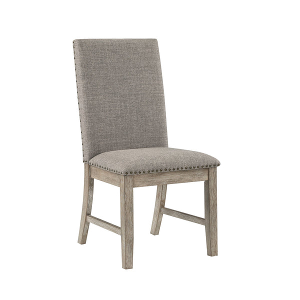 English Elm Set of 2 Southlake Side Chairs Linen Upholstered Back Nailhead Trim Brown‑Gray Wire‑Brushed Oak Finish B011P239562