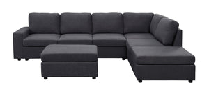 English Elm Cassiana Seven Seat Linen Modular Sectional with Ottoman for Open Living Spaces Dark Gray B2749S00047