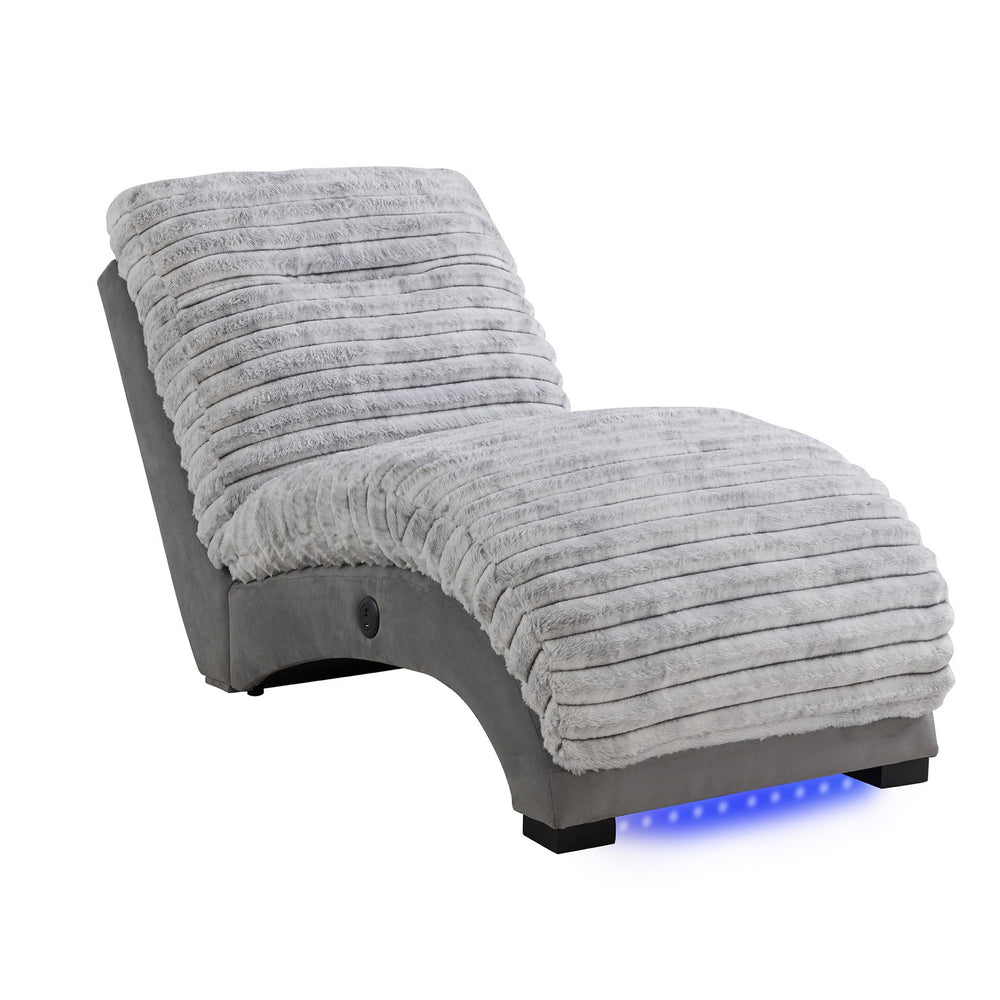 English Elm DENISE Grey Nickel Accent Chaise with USB Port, Plush Fabric Upholstery, Padded Seat & LED Lighting B201P291909