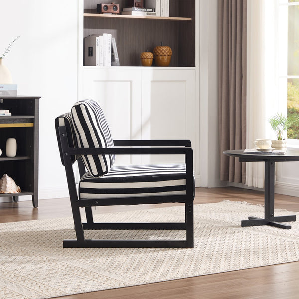 English Elm Mid-century Modern Linen Lounge Chair with Solid Wood Legs for Living Room W1249P479873