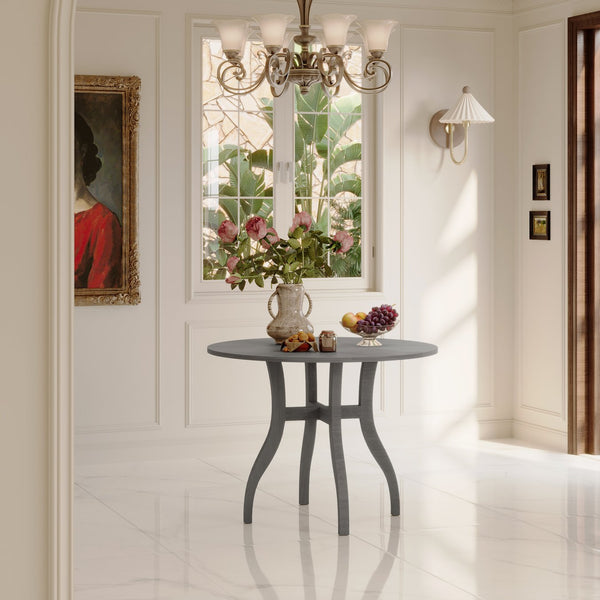 English Elm Oak Gray Round Dining Table 39.4" – Fluted Pedestal, Solid Rubberwood Details, Durable Craftsmanship for Cozy Meals N842P315206E