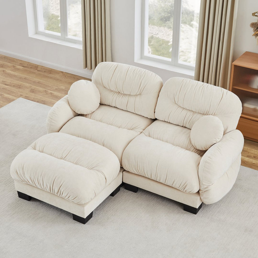 English Elm Pleated Chenille Sectional Sofa with Ottoman Ergonomic Foam Curved Armrests Living Room Beige W5656S00038