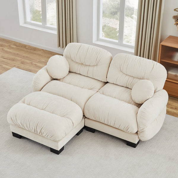 English Elm Pleated Chenille Sectional Sofa with Ottoman Ergonomic Foam Curved Armrests Living Room Beige W5656S00038