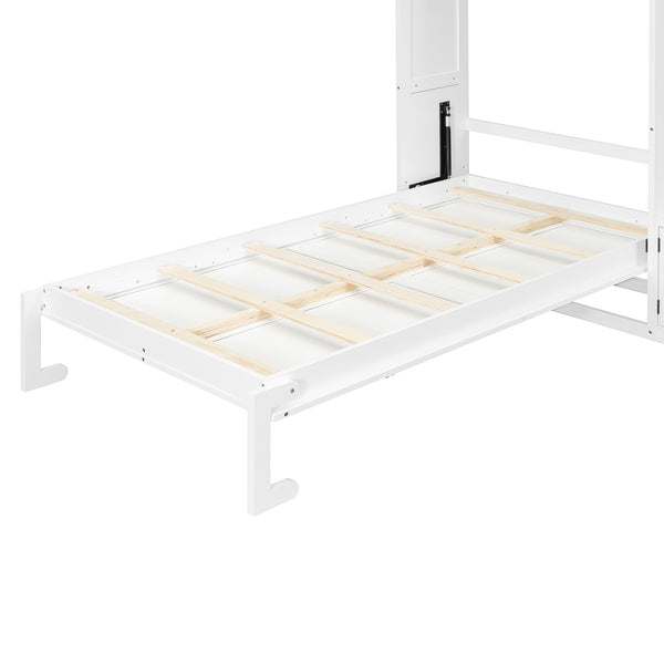 English Elm Twin Murphy Wall Bed with Integrated Tv Stand Open Shelving and Cabinet Storage LP000768AAK
