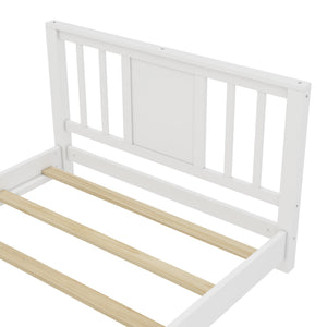 English Elm Twin Low Profile Floor Bed with Guardrails Pine Wood Frame Minimalist Bedroom White W1580P438797
