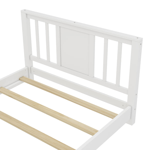 English Elm Twin Low Profile Floor Bed with Guardrails Pine Wood Frame Minimalist Bedroom White W1580P438797