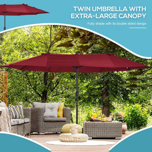 English Elm Outsunny Extra Large 15Ft Double-Sided Patio Umbrella With Crank, Wine Red Canopy For Stylish Coverage W2225P200608-GIGA