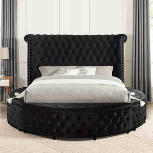 English Elm 1pc Glam Wingback Storage Bed Velvet Tufted Headboard with Usb Eastern King Black B2741S00821