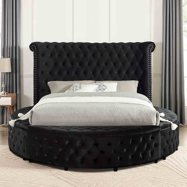 English Elm 1pc Glam Wingback Storage Bed Velvet Tufted Headboard with Usb Eastern King Black B2741S00821