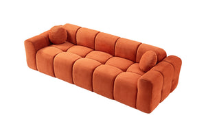 English Elm 98.4" Corduroy Cloud Puff Sofa Vacuum Packed 4-seater Living Room Couch with Pillows Orange W5515P477306