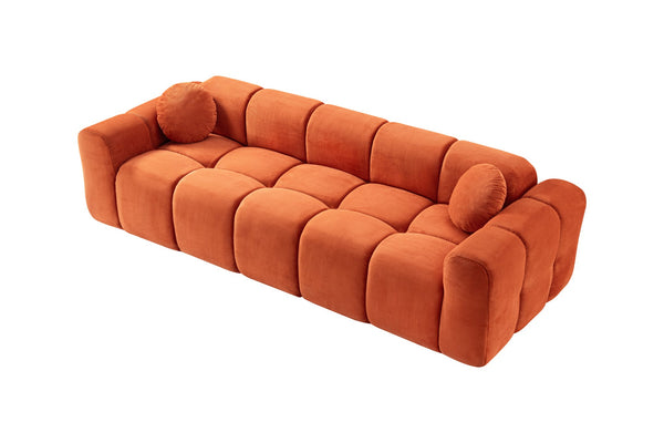 English Elm 98.4" Corduroy Cloud Puff Sofa Vacuum Packed 4-seater Living Room Couch with Pillows Orange W5515P477306