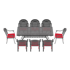 English Elm 9-piece Cast Aluminum Outdoor Dining Set Ornate Scrollwork Powder Coated Patio Furniture W1710S00611