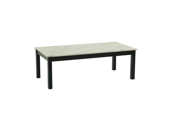 English Elm Majestic White Faux Marble 3pc Coffee & End Table Set with Black Legs, Modern Durable Living Room Design B011P237498