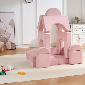 English Elm 14 Piece Modular Foam Play Couch Building Set for Toddlers Playroom Bedroom Pink W3523P450225