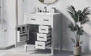 English Elm 30" Modern Bathroom Vanity with Sink Combo — Solid Rubberwood & MDF, 3 Drawers, Freestanding Contemporary Design White N725P246482K