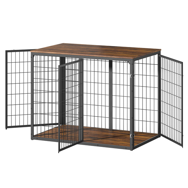 English Elm 47'' Furniture Style Dog Crate with 3 Doors Large Breed Cabinet Side Table Grey W1820P356885