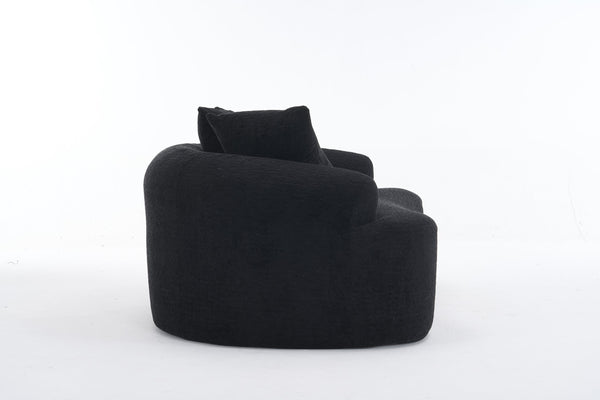 English Elm LY-025S Black Curved Loveseat — Chenille Velvet, 30D Foam & Spring Comfort, No Assembly, 65" Compact Sofa with 3 Pillows W2231P329643
