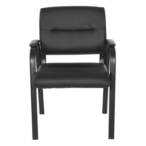 OSP Home Furnishings Guest Chair Faux Leather Office Visitor Seat with Padded Arms and Steel Frame Support Black FL10274-U6