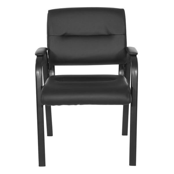 OSP Home Furnishings Guest Chair Faux Leather Office Visitor Seat with Padded Arms and Steel Frame Support Black FL10274-U6