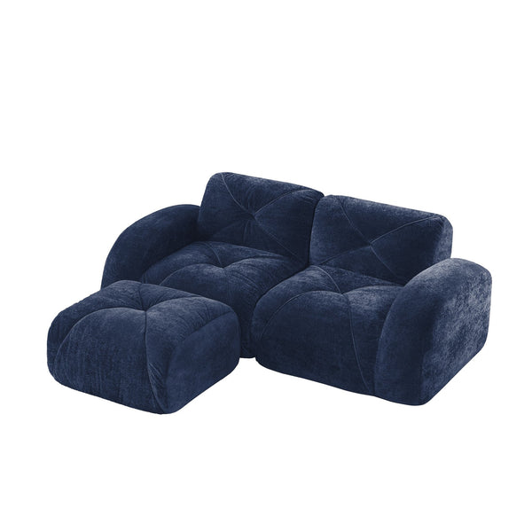 English Elm L-shaped Velvet Sectional Sofa Tufted Modular Design with High Density Foam Boneless Build Blue W714S01592