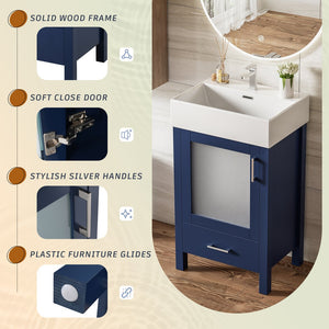 English Elm 20-Inch modern bathroom vanity with ceramic sink, soft-close door and ample storage for small spaces Blue WF324691AAC