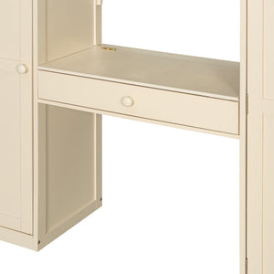 English Elm Full Size Loft Bed with Wardrobe Dressing Mirror Usb Ports and Teen Room Storage LT000276AAA