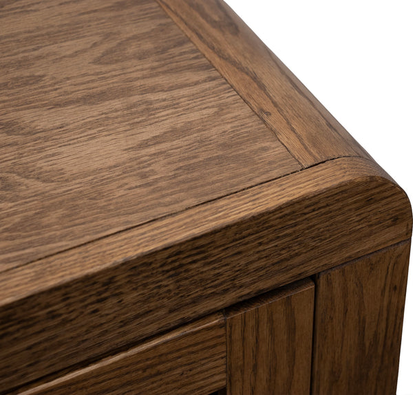 English Elm Haven 65" TV Stand Oak Bourbon with Glass Doors, No Assembly, Cable Management, Solid Oak Veneer B108P364413