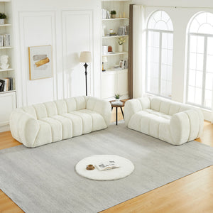 English Elm Chenille Cloud Sofa Quilted Checkered Seat Pure Foam Deep Cushion Contemporary Living Room Beige W834S00638