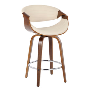 English Elm 26" Swivel Counterstools with Tufted Faux Leather Walnut Legs and Chrome Footrest Set of 2 B202S00377
