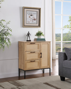 English Elm Mid Mid - Century Style Storage Cabinet with Rattan Doors, 3 Drawers, Adjustable Shelves, Natural Finish W3151P288918
