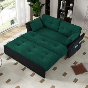 English Elm Convertible Pull Out Sofa Bed Queen Size with Steel Frame, Dual Armrests, Chenille Sleeper Couch with Storage and Casters Black+Green W3163P269679