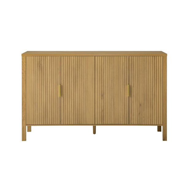English Elm U_style Striped Four Door Sideboard Mdf Buffet Cabinet with Adjustable Shelves for Dining Natural N711P345170O
