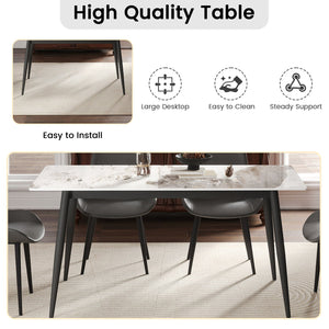 English Elm 62.99" Modern Artificial Stone Dining Table With Black Metal Legs - Seats 6 For Stylish Gatherings W1535S00496