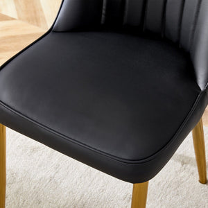 English Elm Table Set: 31.5-Inch Elegant White Marble Round Dining Table With 4 Black Pu Chairs For Chic Dining W1151S02497-GIGA