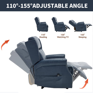 English Elm Emon's Overstuffed Chenille Power Lift Recliner with Massage Heat and Charging Ports Blue W1803S00087