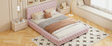 English Elm Queen Size Upholstered Bed With Tufted Headboard, Modern Velvet Platform Bed , No Box Spring Required, Pink