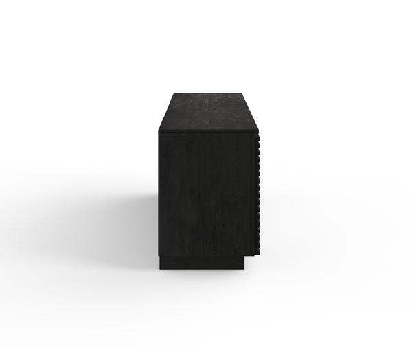 English Elm 73 Inch Fireplace TV Stand for TVs up to 85" Black Finish — Poplar & Okume Veneer Console w/ Fireplace, Storage, Remote Control, Cable Management (Fits 400 sq ft) B108P255362