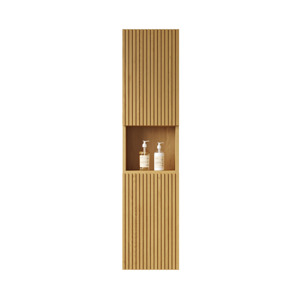 English Elm MITCH 59" Tall Corolla Oak Wall Cabinet – Narrow Waterproof Storage with Soft-Close Doors & Shelves W2615S00100