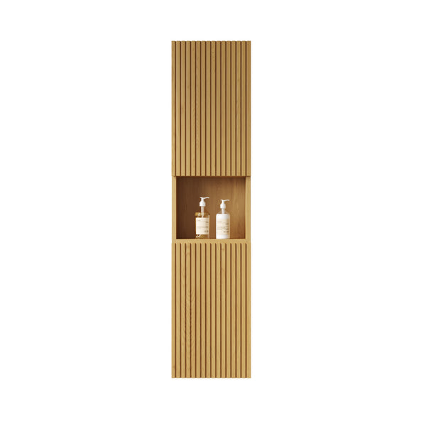 English Elm MITCH 59" Tall Corolla Oak Wall Cabinet – Narrow Waterproof Storage with Soft-Close Doors & Shelves W2615S00100