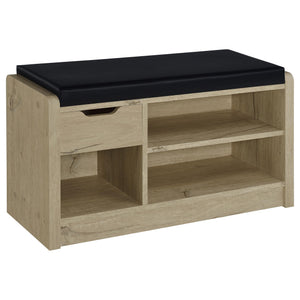 English Elm Astor Smoked Finish Entryway Bench with Drawer Open Shelving and Faux Leather Seat White Oak B062P440254