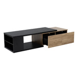 English Elm 47.2''-57''W Extendable Coffee Table With 2 Storage Drawers, Dual-Tone Wood Center Table With Extendable Sliding Tabletop, Multi-Functional Hidden Storage Sofa Table For Living Room, Black