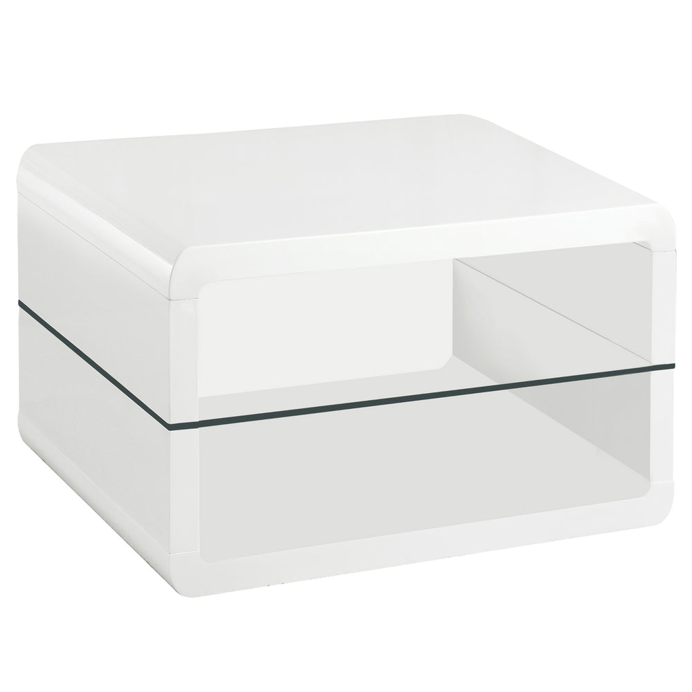 English Elm Emerson White High Gloss One-Shelf Rectangular End Table with Glass Shelf Modern Minimalist Chic B062P331042