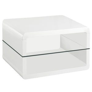 English Elm Emerson White High Gloss One-Shelf Rectangular End Table with Glass Shelf Modern Minimalist Chic B062P331042