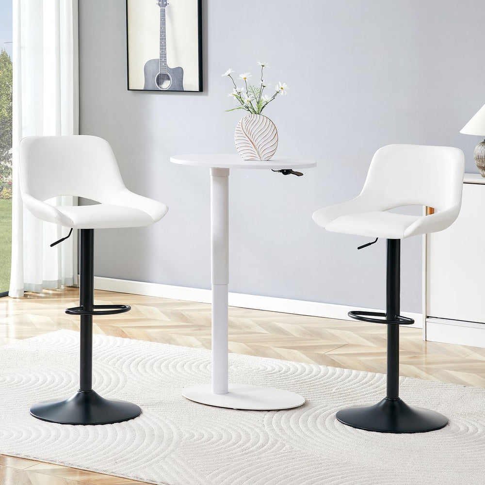 English Elm Set of 2 Pu Leather Barstools with Gold Footrest Curved Back for Kitchen Island White+Black W1151P383774