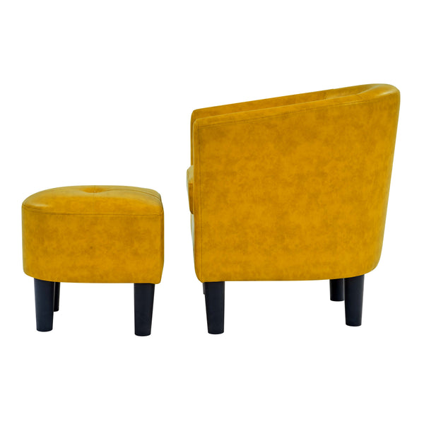 Pu Pu Leather Barrel Chair With Ottoman Modern Faux Leather Accent Seat Set Kiln-Dried Wood Frame, Rounded Back For Comfort And Stylish Living Room Appeal