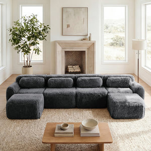 English Elm U-shaped Modular Sectional Sofa with Plush Fabric and High Resilience Foam for Living Rooms Dark Grey W714S01555