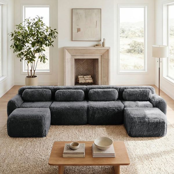 English Elm U-shaped Modular Sectional Sofa with Plush Fabric and High Resilience Foam for Living Rooms Dark Grey W714S01555