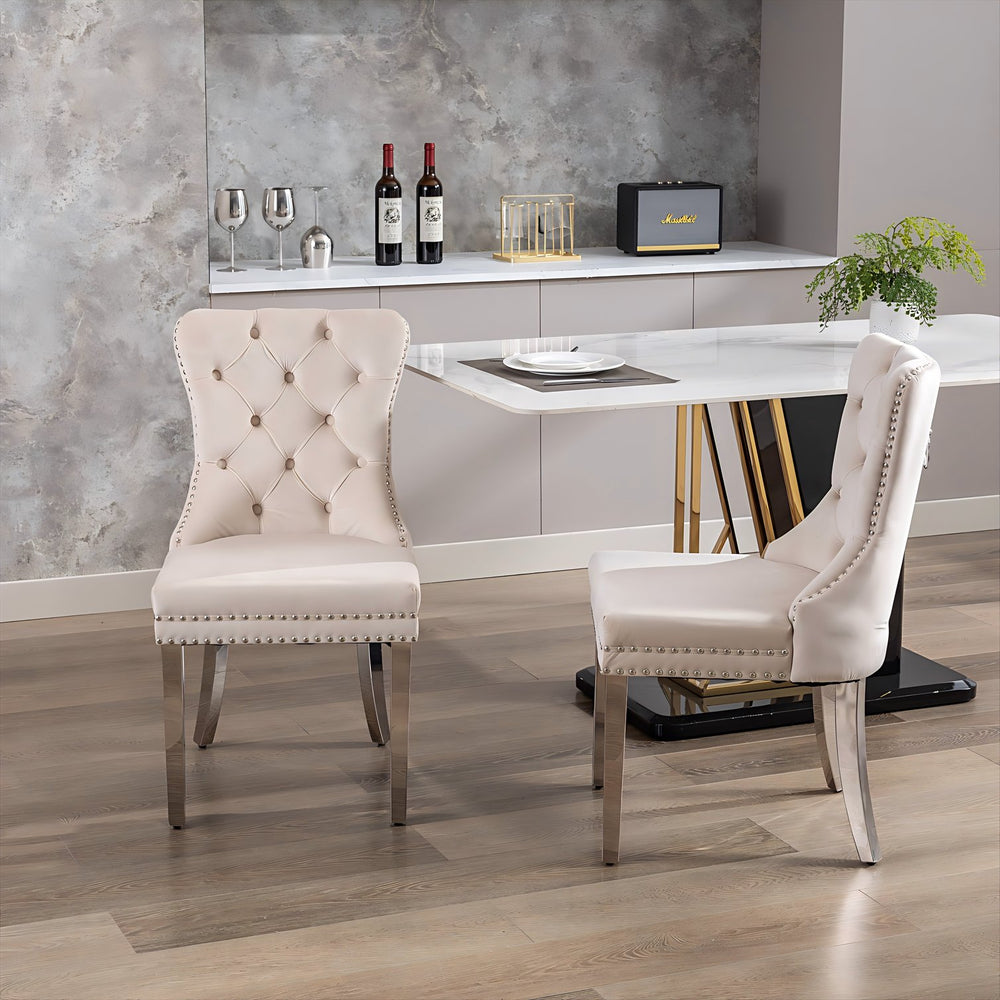 English Elm Hengming Tufted Wingback Velvet Dining Chairs Nailhead Trim Formal Set of 2 W212P465070