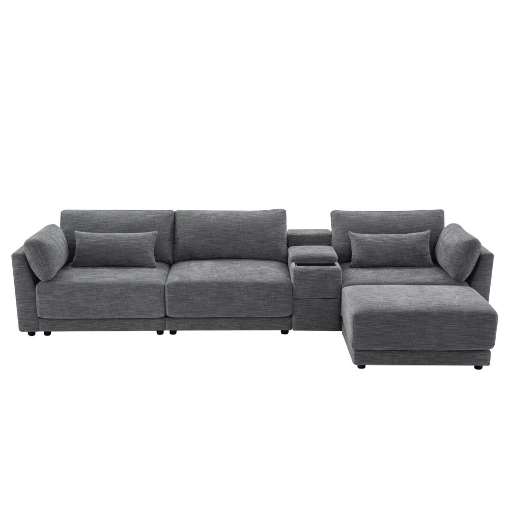 English Elm 124'' Modular Sectional Sofa: Reversible Chenille Couch With Storage, Ottoman & Usb Charger N723S9775E-GIGA