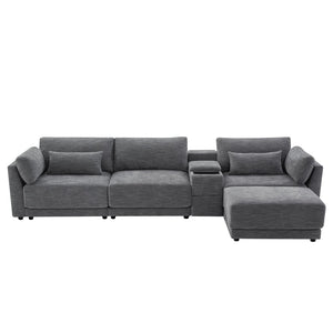 English Elm 124'' Modular Sectional Sofa: Reversible Chenille Couch With Storage, Ottoman & Usb Charger N723S9775E-GIGA
